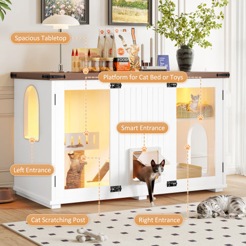 Hidden Litter Box Furniture with Cat Tree