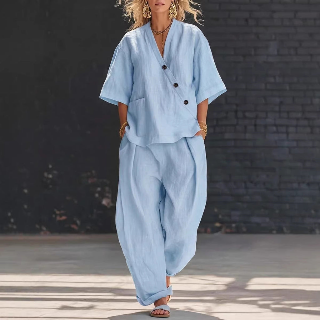 Cotton-Linen Top & Pants Set