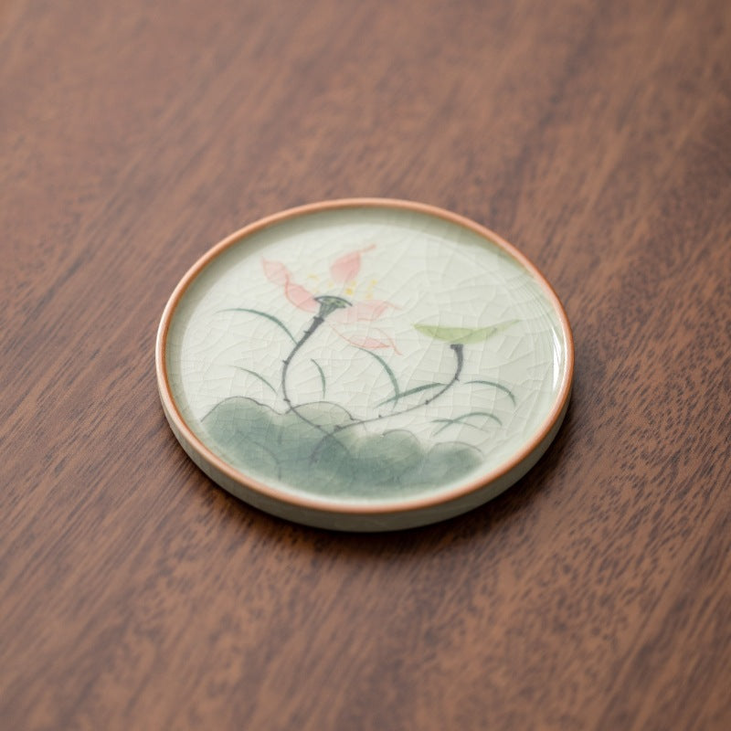 Hand-Painted Lotus Ceramic Coaster
