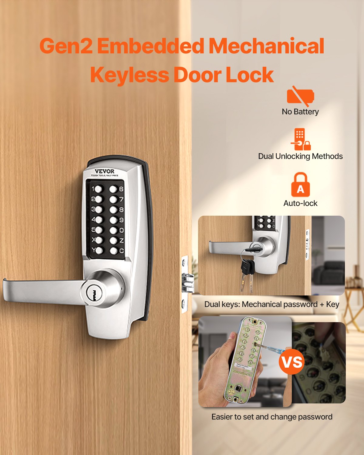 Keyless Mechanical Keypad Door Lock