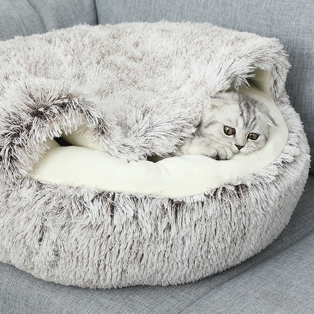 Hooded Plush Donut Cat Bed
