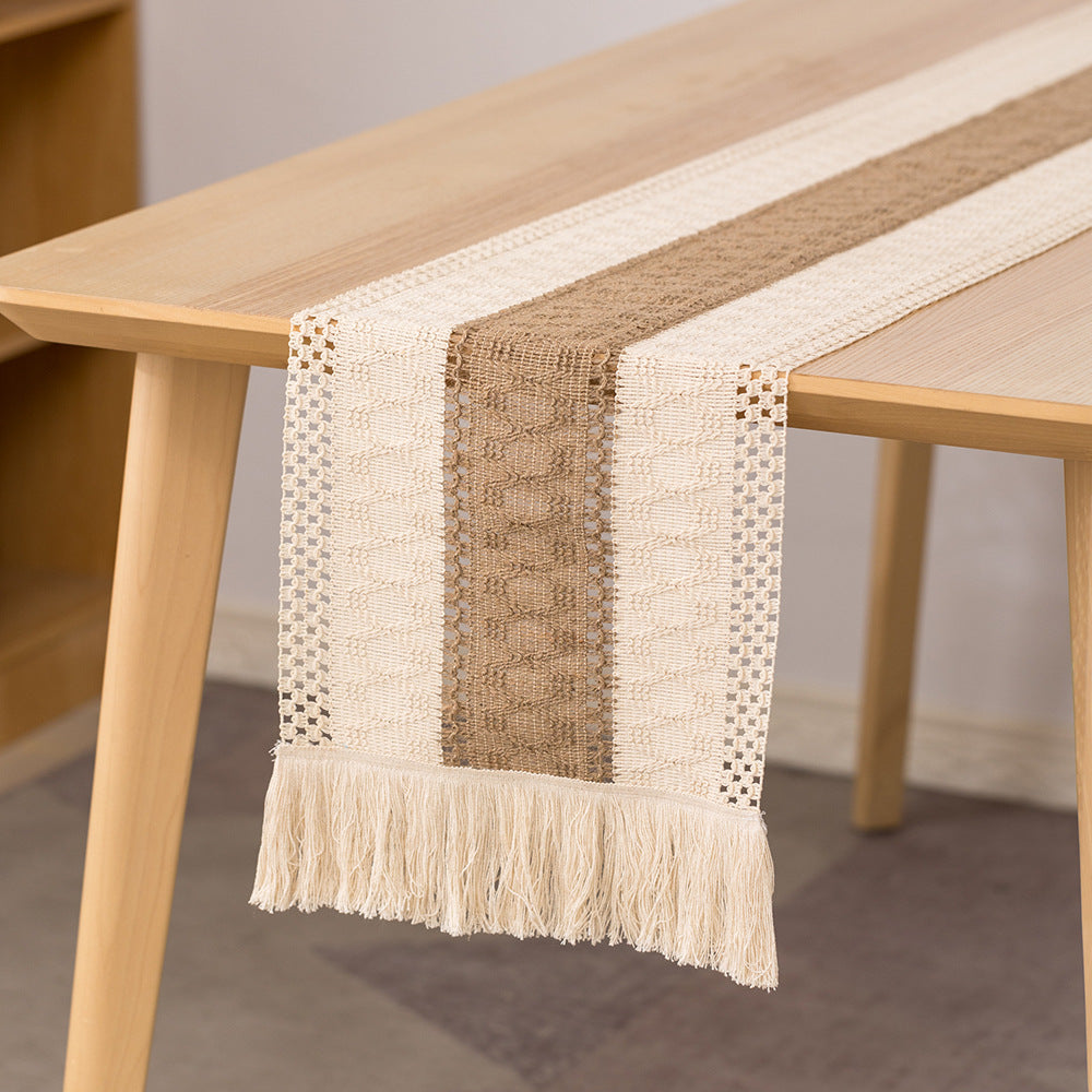 Tasseled Cotton Linen Table Runner