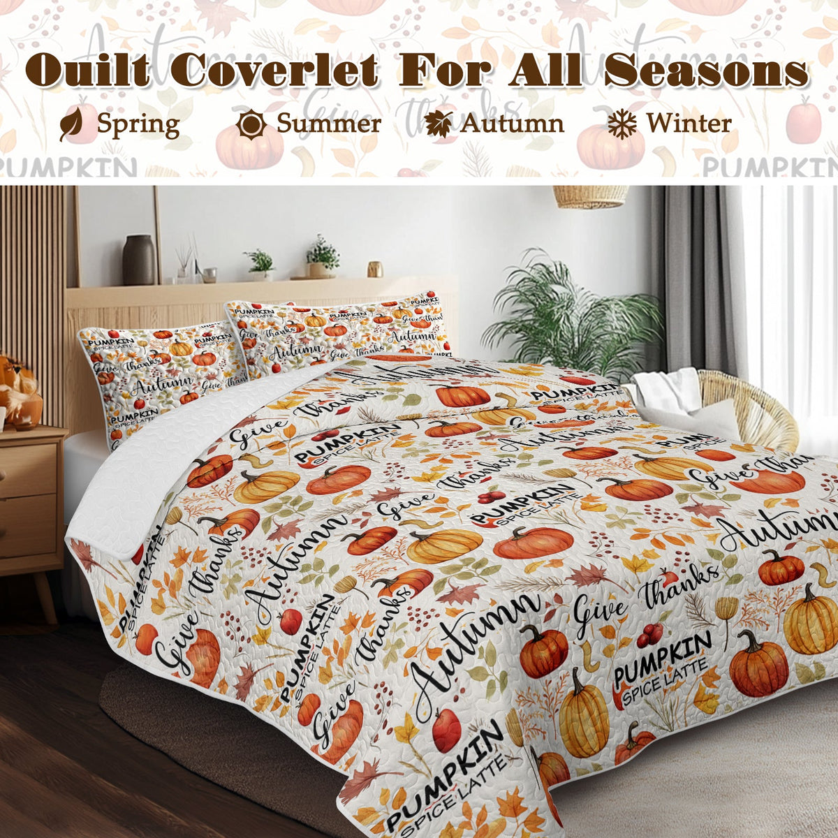 Autumn Pumpkin & Leaves Quilt Set