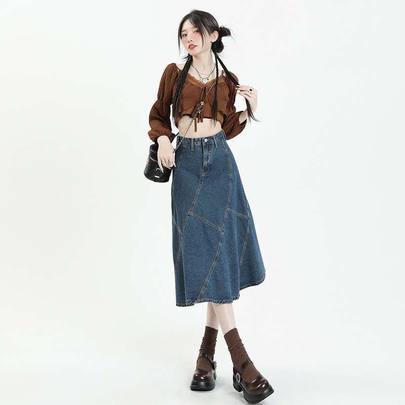 Women's High-Waist Denim Maxi Skirt