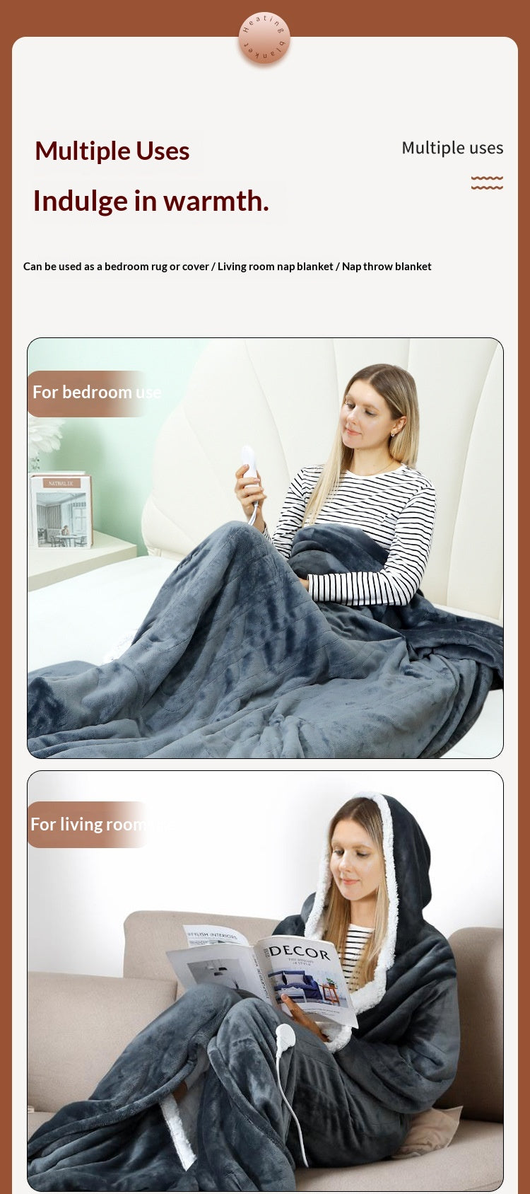Wearable Heated Blanket with Hood