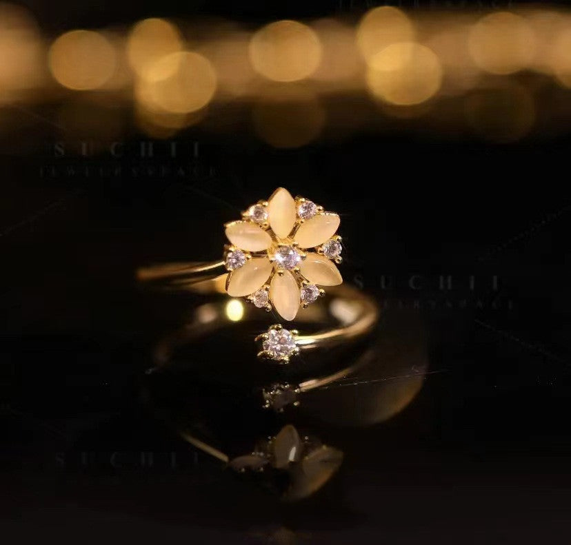 Opal Spinning Flower Ring