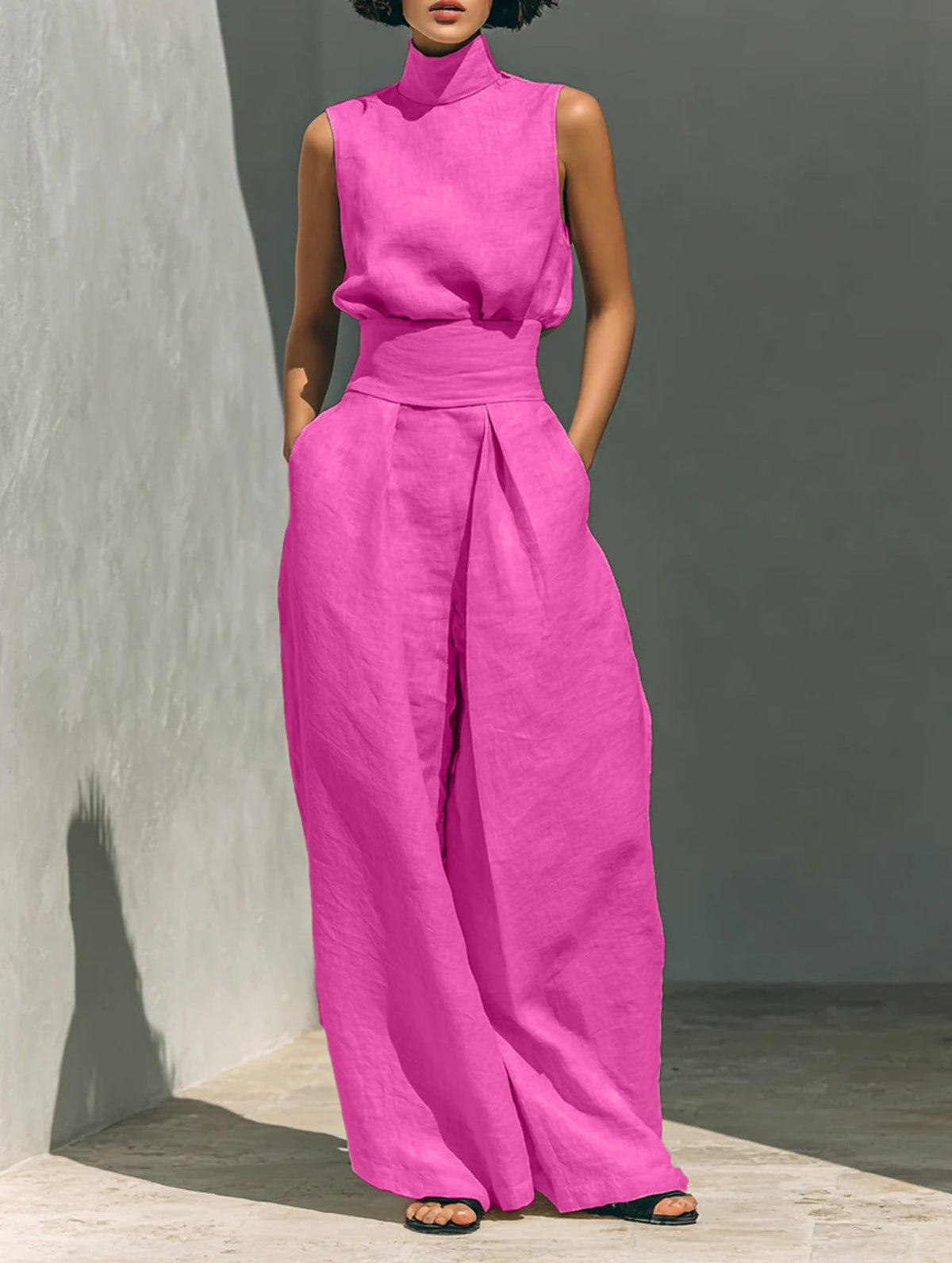 Sleeveless Top & Straight-Leg Pants Set