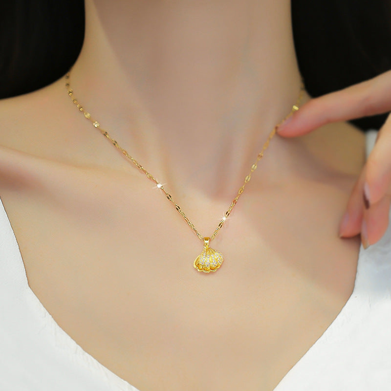 Shell Pearl & Rhinestone Necklace