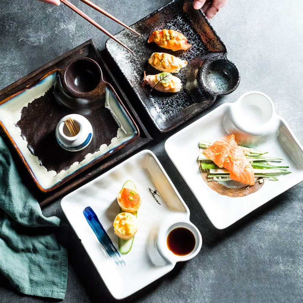 Ceramic Dumpling Plate with Sauce Dish