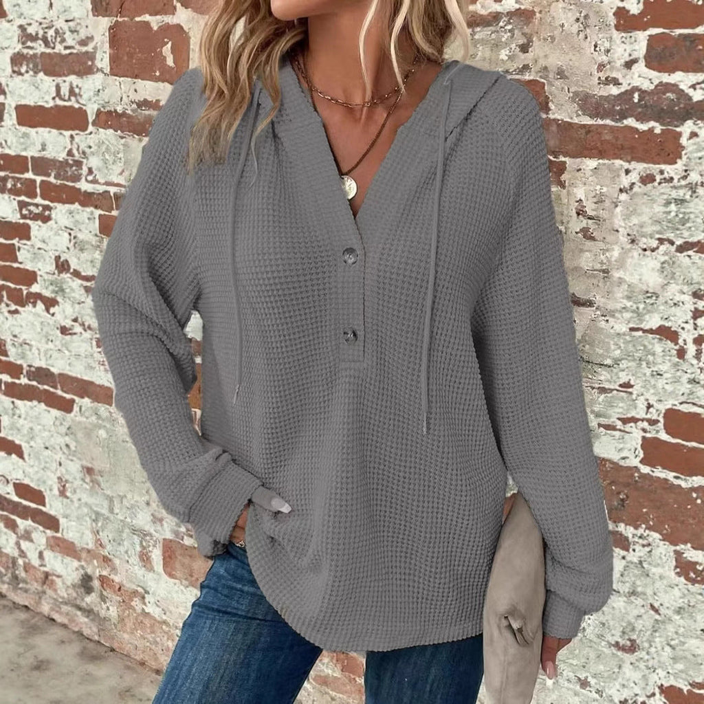 Waffle-Knit Hooded Sweatshirt