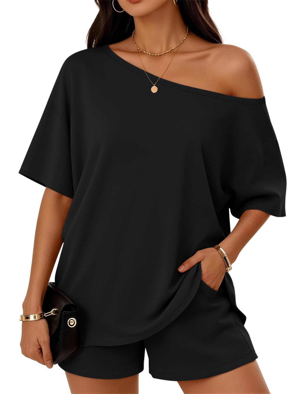 Modal Slant-Neck Top & Shorts Set