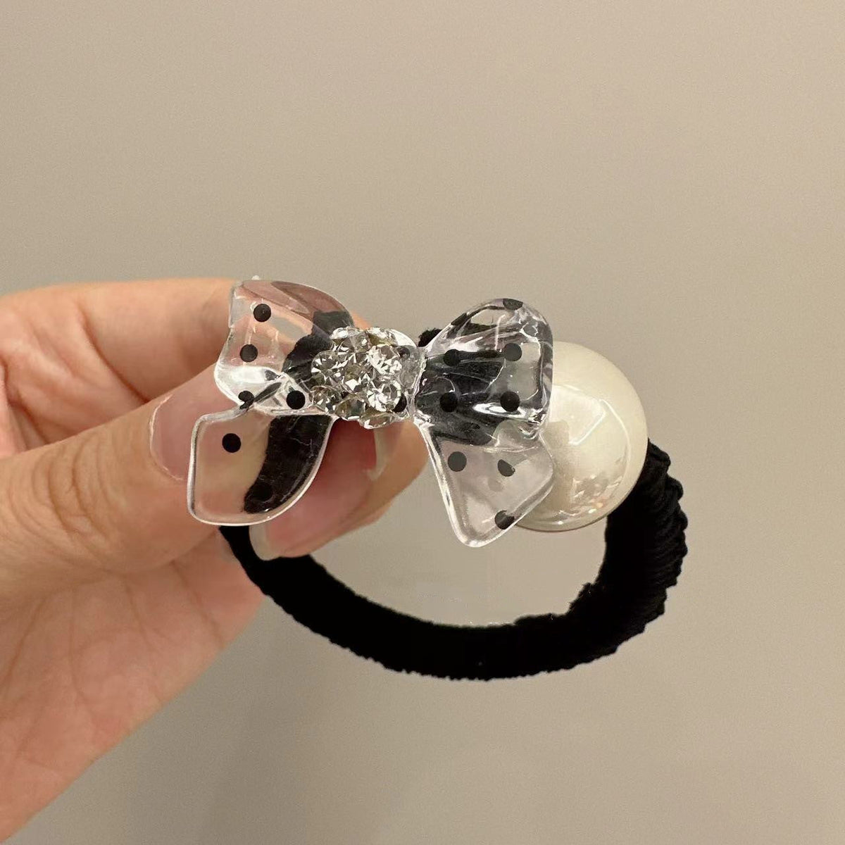 Clear Bow Pearl Hair Tie