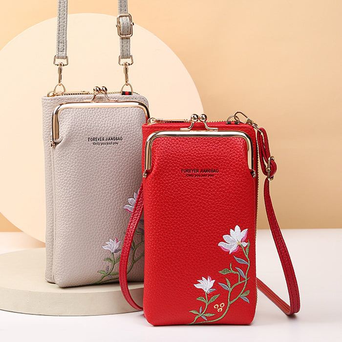 Embroidered Crossbody Phone Wallet
