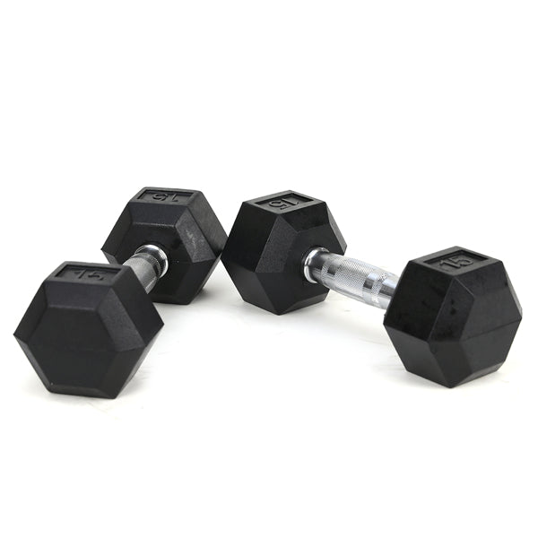 15 lb Rubber-Coated Cast Iron Dumbbell