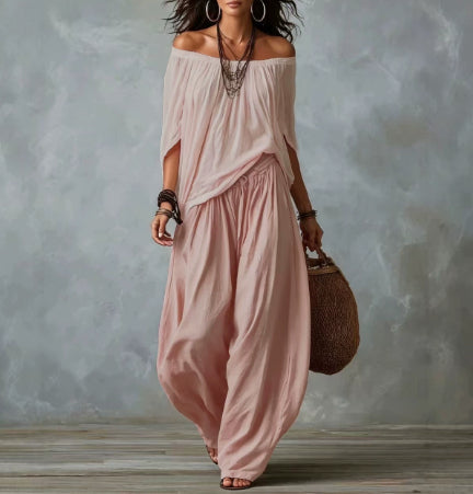 Off-Shoulder Top & Flare Pants Set