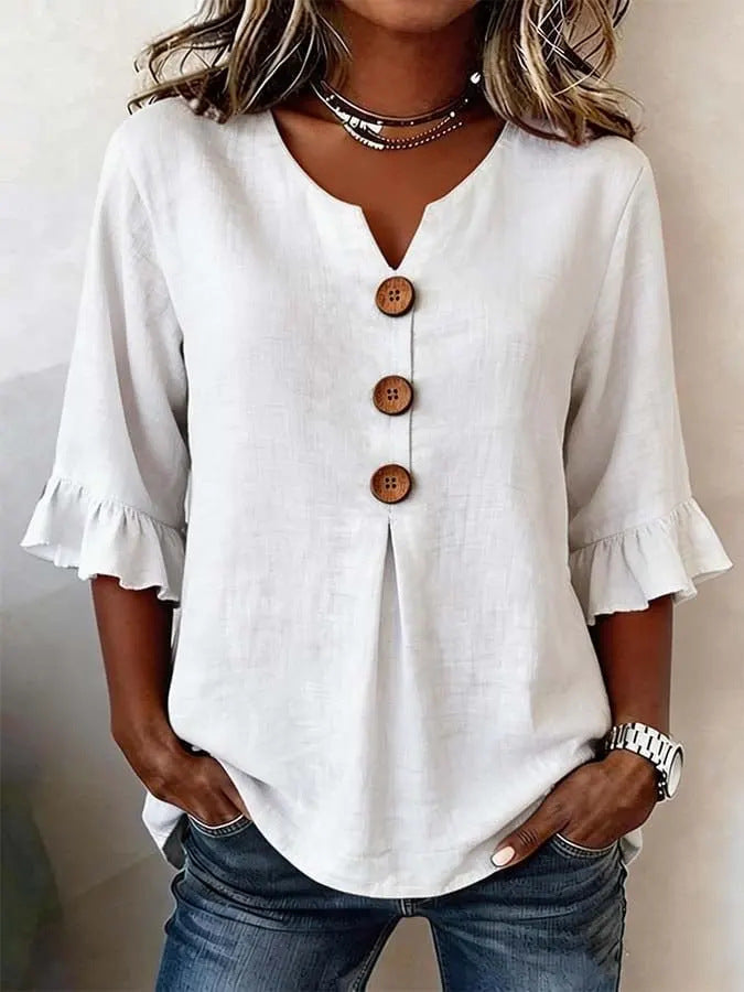 Ruffle-Sleeve Button Blouse