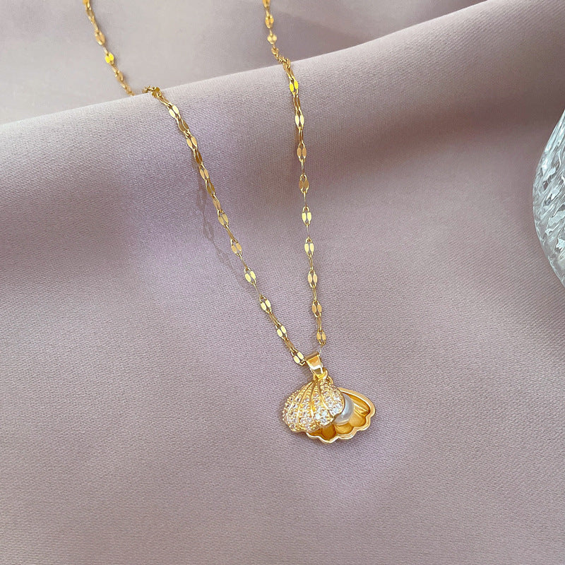 Shell Pearl & Rhinestone Necklace