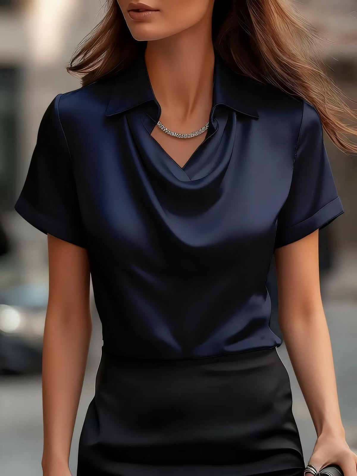 Satin Short-Sleeve Button Shirt