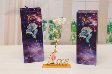 Gold-Foil Rose with Light-Up Stand
