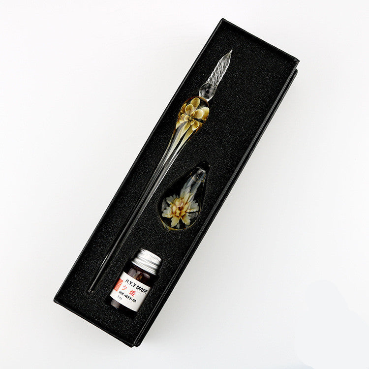 Crystal Flower Glass Dip Pen Set