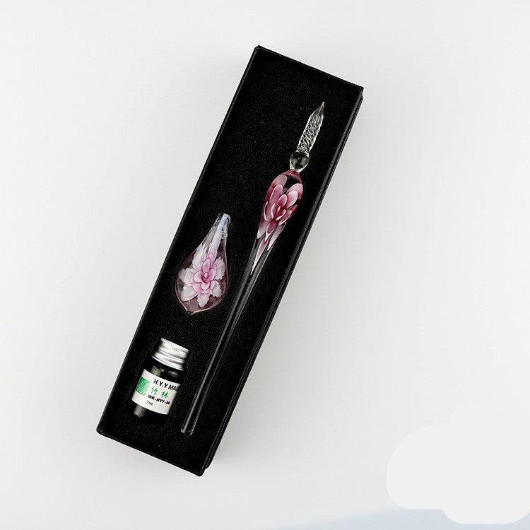 Crystal Flower Glass Dip Pen Set