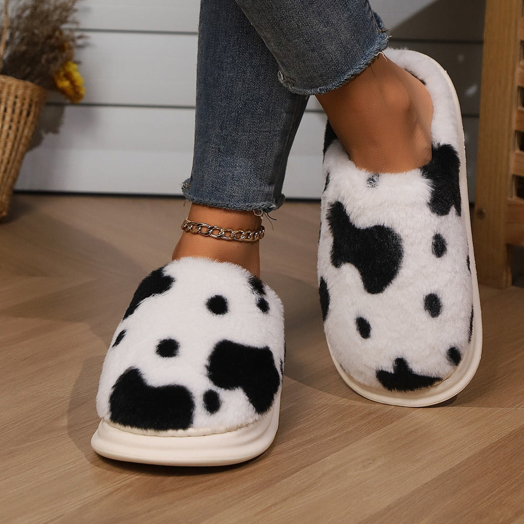 Cow Print Plush Slippers