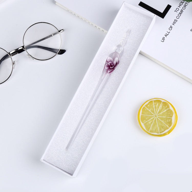 Crystal Flower Glass Dip Pen Set
