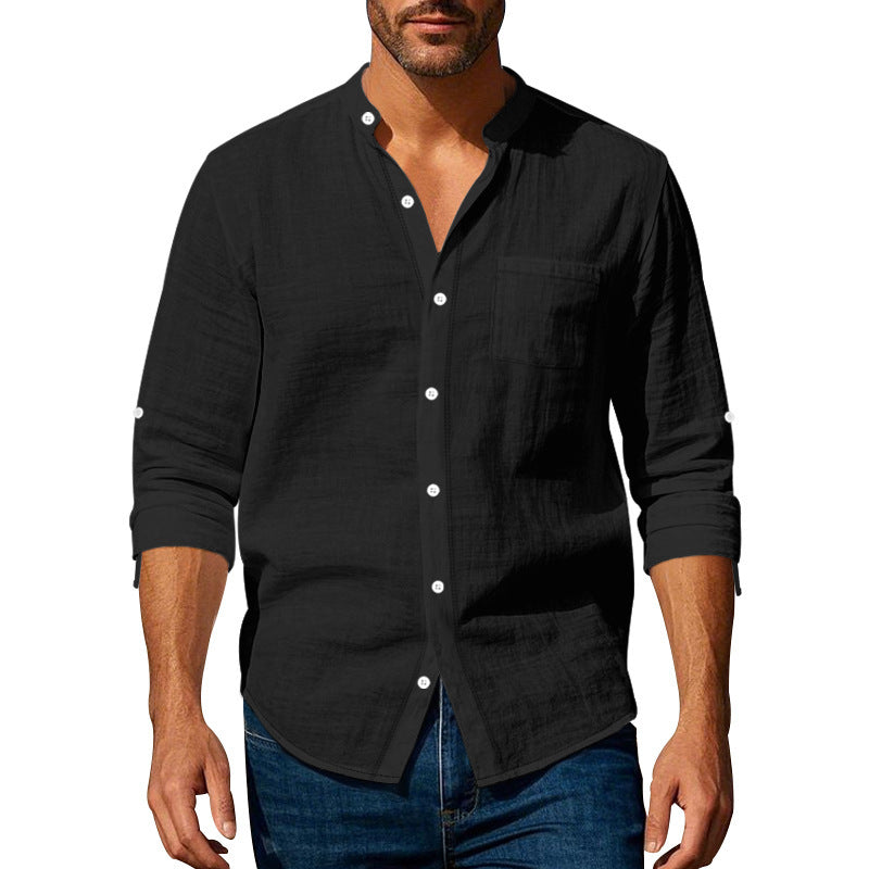 Men's Stand-Collar Shirt with Pockets