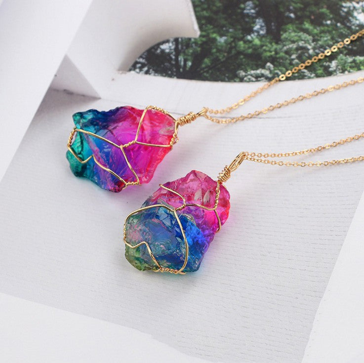 Rainbow Raw Crystal Pendant