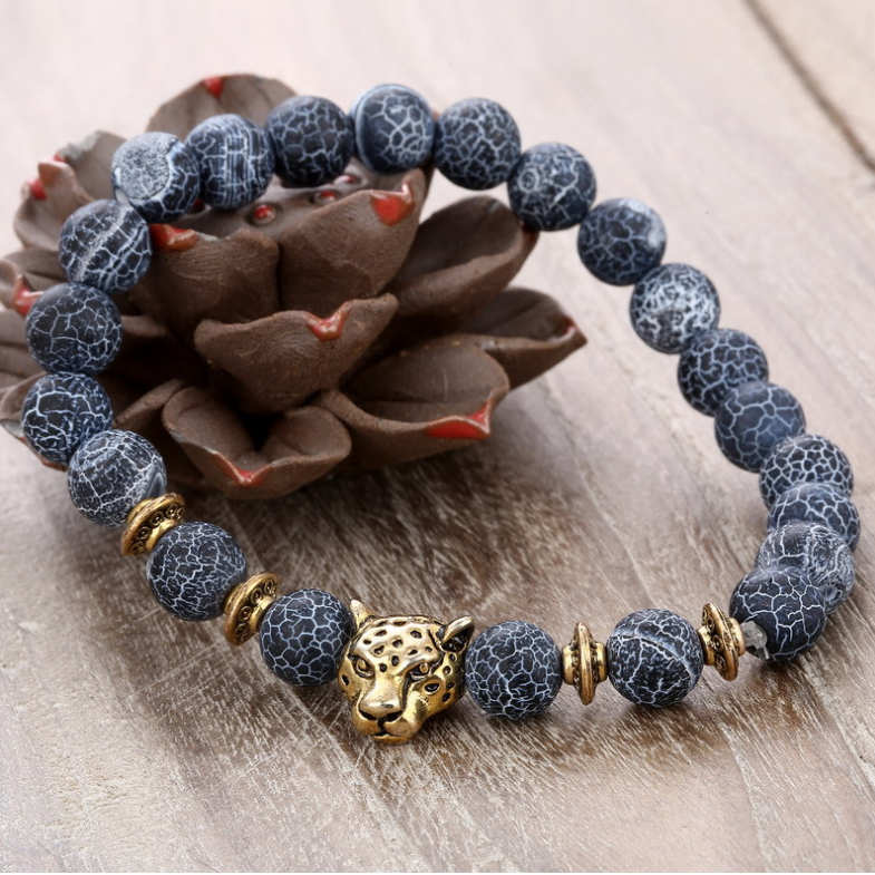 Leopard Head Agate Bead Bracelet