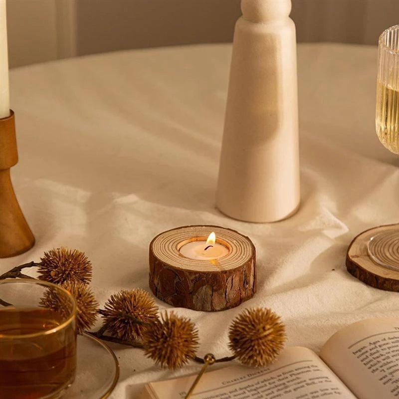 Wooden Candle Holder with Candles