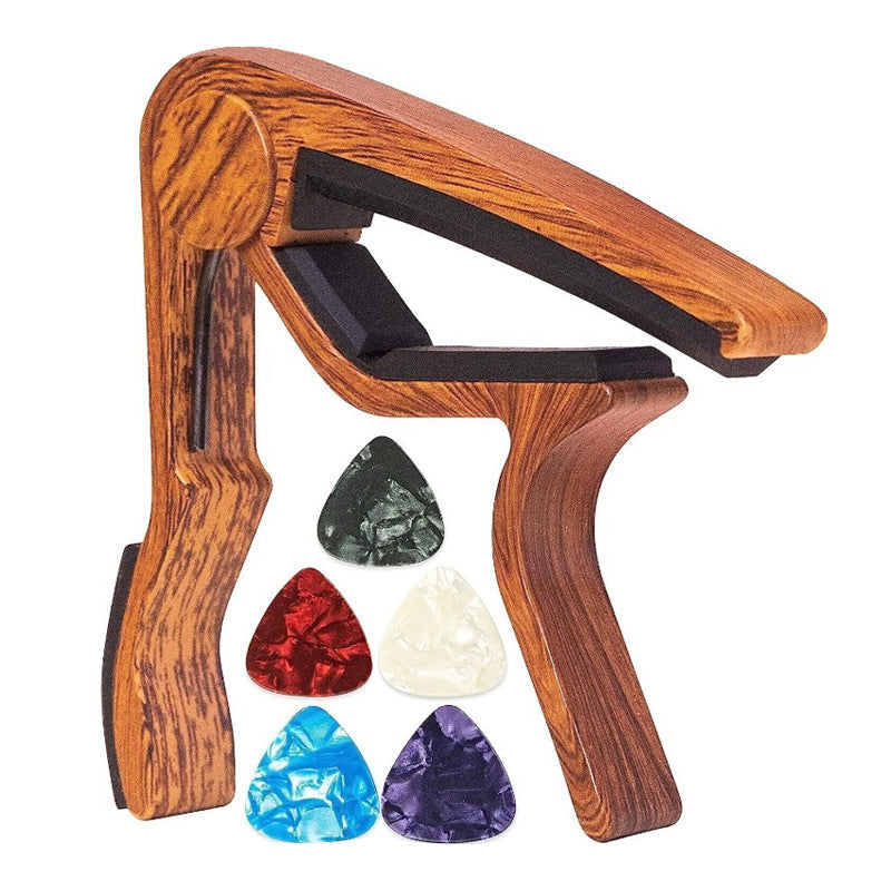 Wooden Guitar Capo with Picks