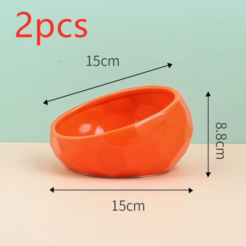 Tilted Ceramic Cat Bowl
