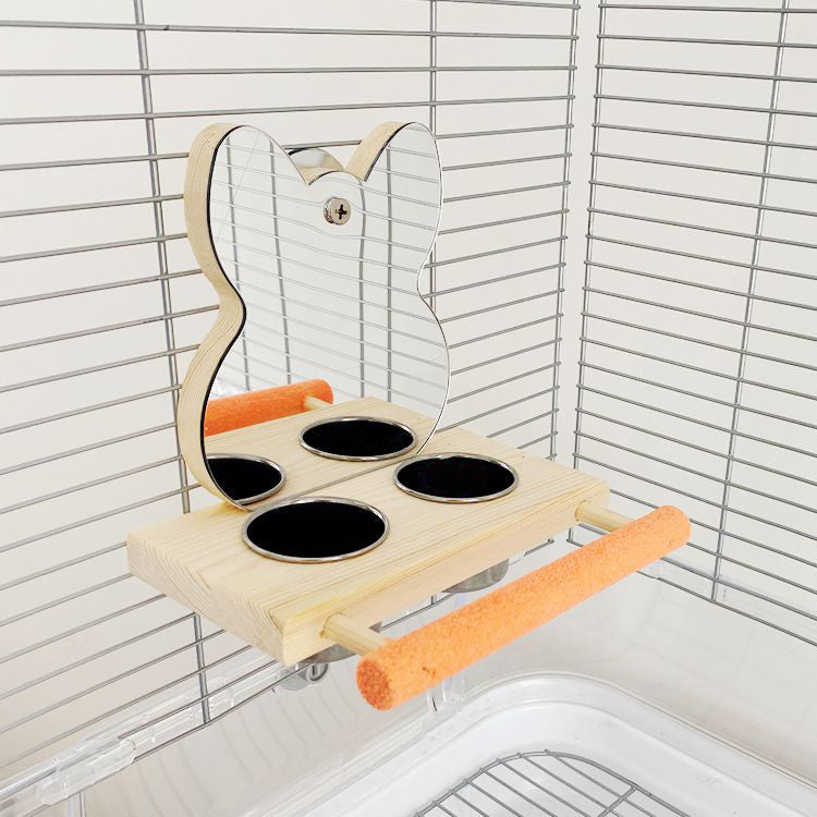 Parrot Perch with Food Cup & Mirror