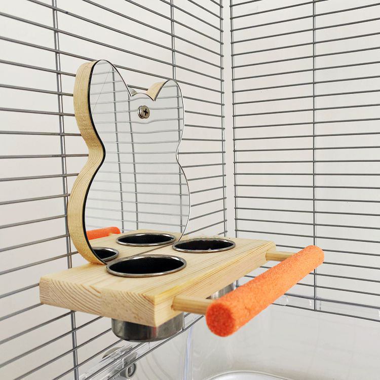 Parrot Perch with Food Cup & Mirror