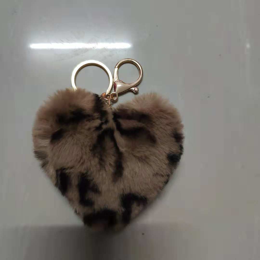 Fluffy Leopard Heart Keychain