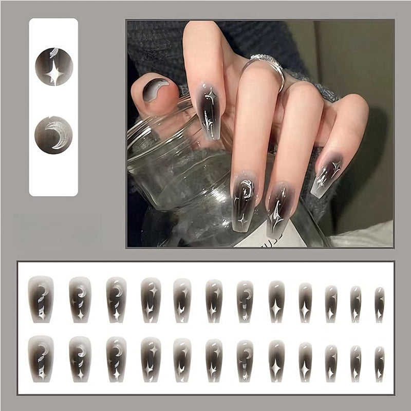 Black & Silver Star Press-On Nails (24 pcs)