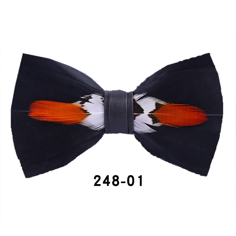Feather Bow Tie with Brooch