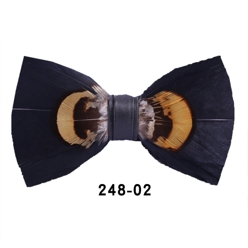 Feather Bow Tie with Brooch