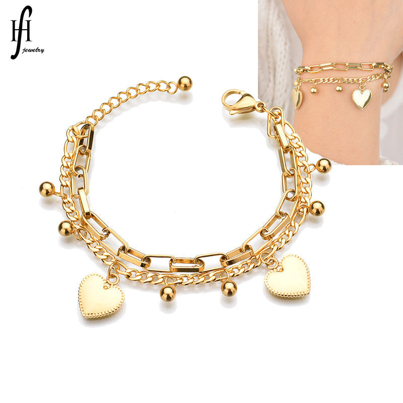 Layered Heart Charm Bracelet