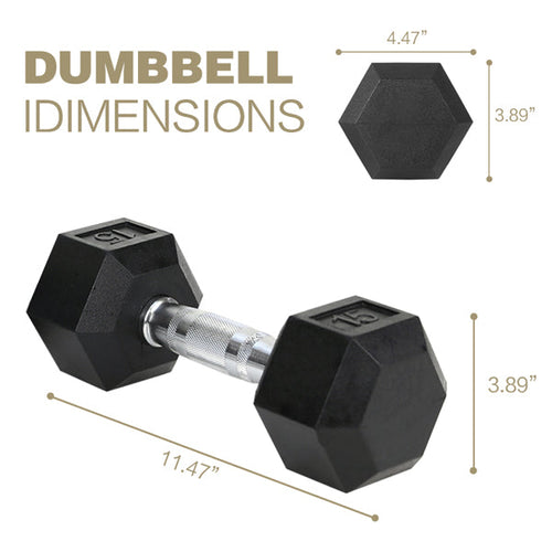 15 lb Rubber-Coated Cast Iron Dumbbell