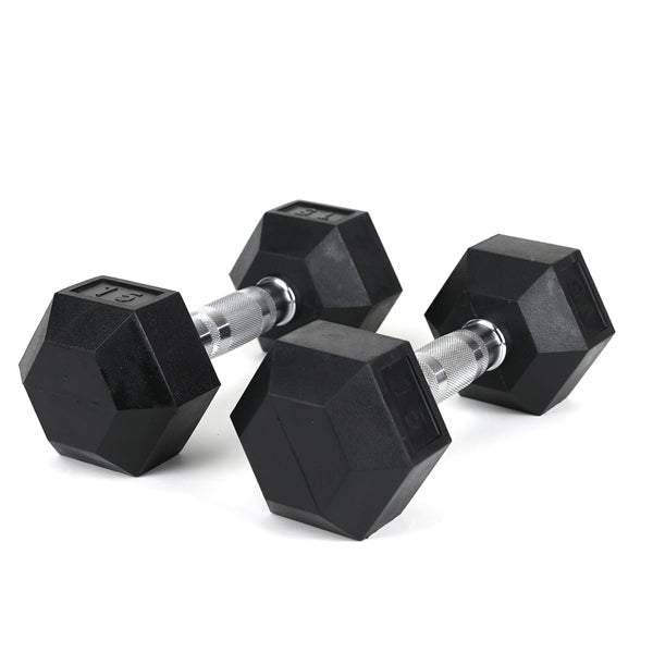 15 lb Rubber-Coated Cast Iron Dumbbell