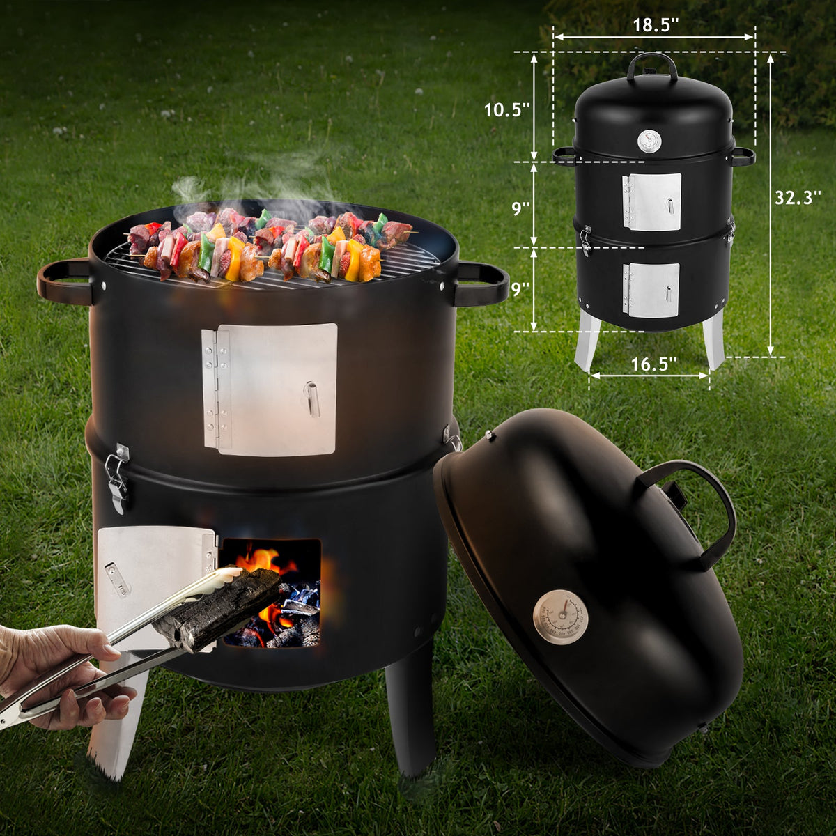 Vertical Charcoal Smoker Grill