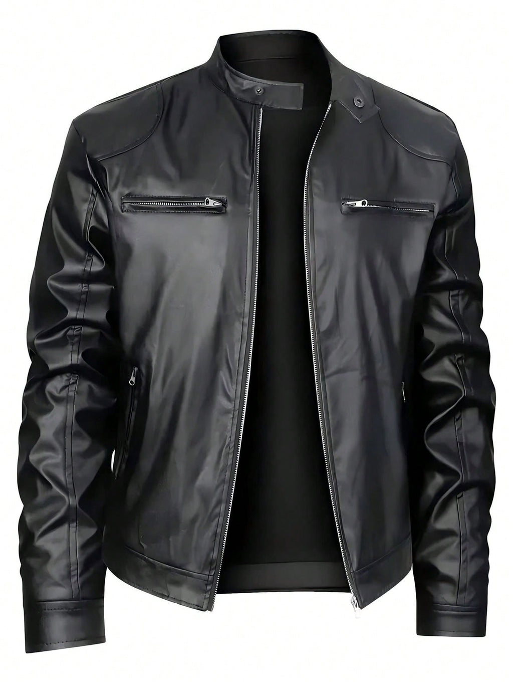 Men's Stand-Collar Faux Leather Jacket