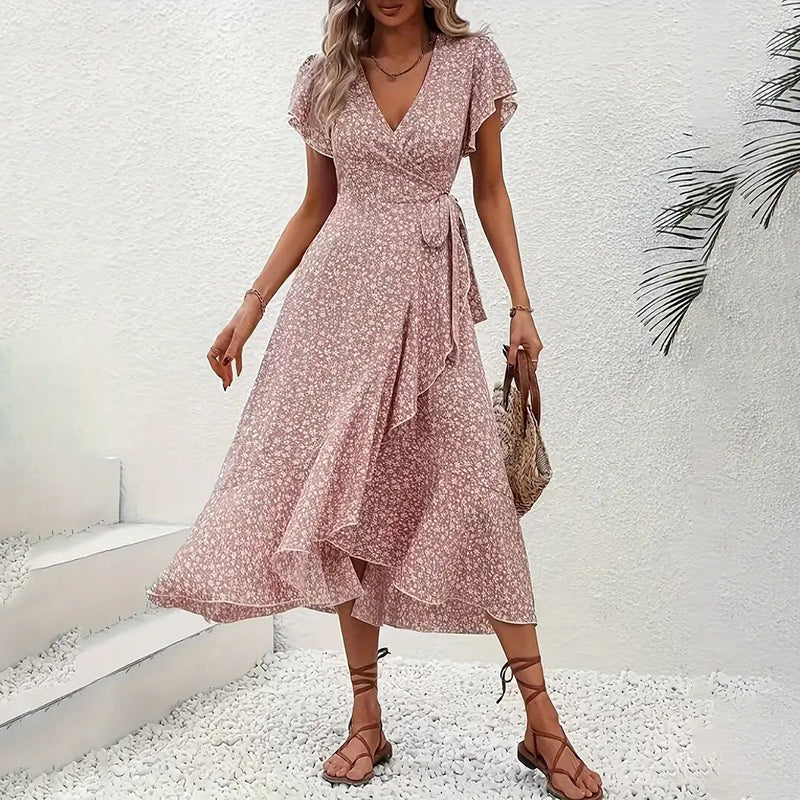 Floral Ruffle Wrap Maxi Dress
