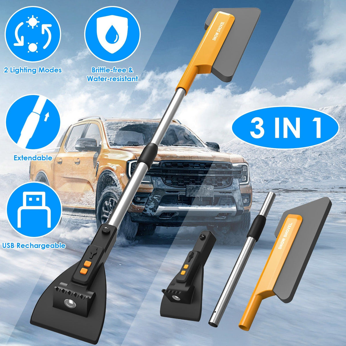 3-in-1 Snow Brush, Scraper & Shovel