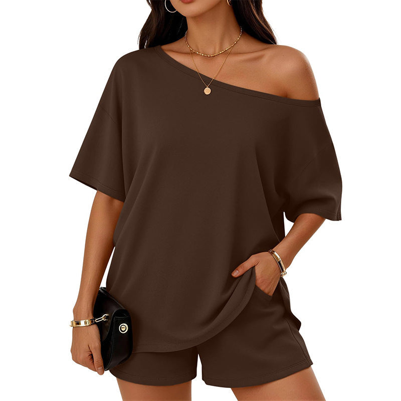 Modal Slant-Neck Top & Shorts Set
