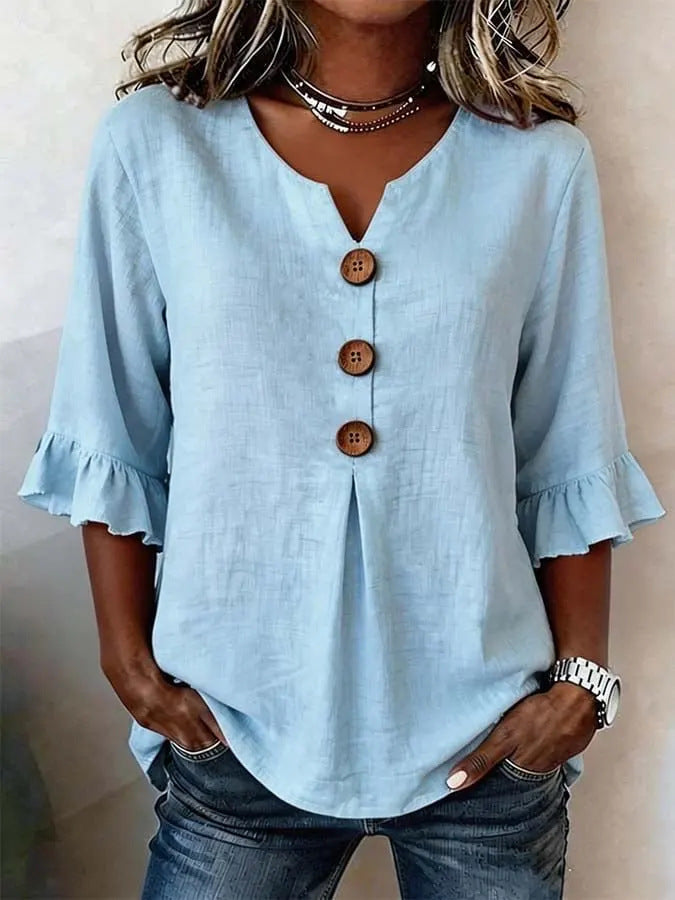 Ruffle-Sleeve Button Blouse