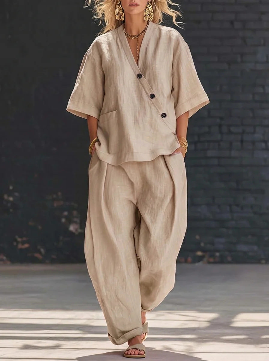 Cotton-Linen Top & Pants Set