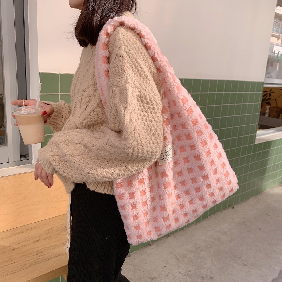 Plaid Plush Tote Bag
